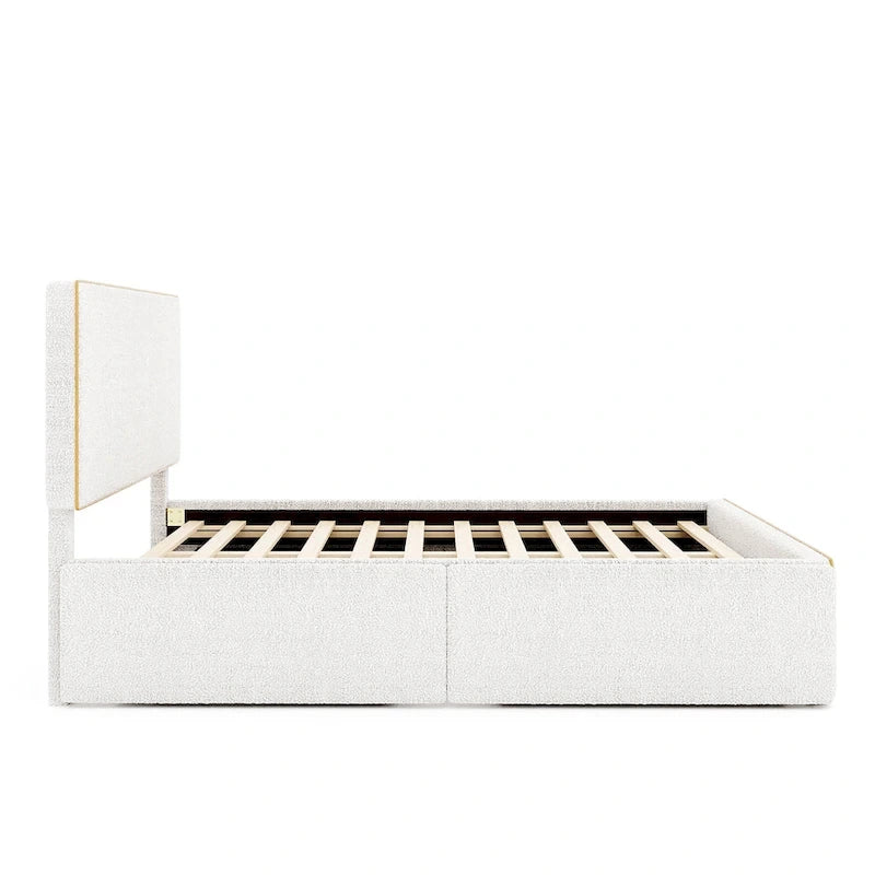 Cama de plataforma tapizada tamaño Full con 4 cajones