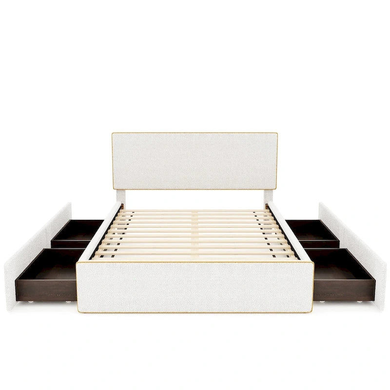 Cama de plataforma tapizada tamaño Full con 4 cajones