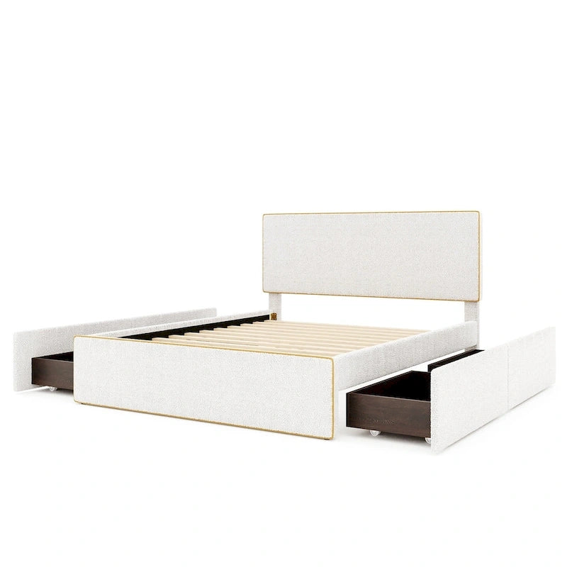 Cama de plataforma tapizada tamaño Full con 4 cajones