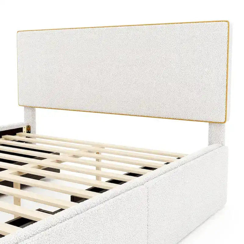 Cama de plataforma tapizada tamaño Full con 4 cajones