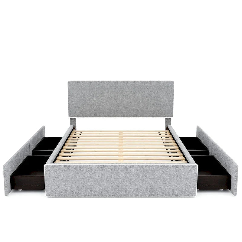 Cama de plataforma tapizada tamaño Full con 4 cajones