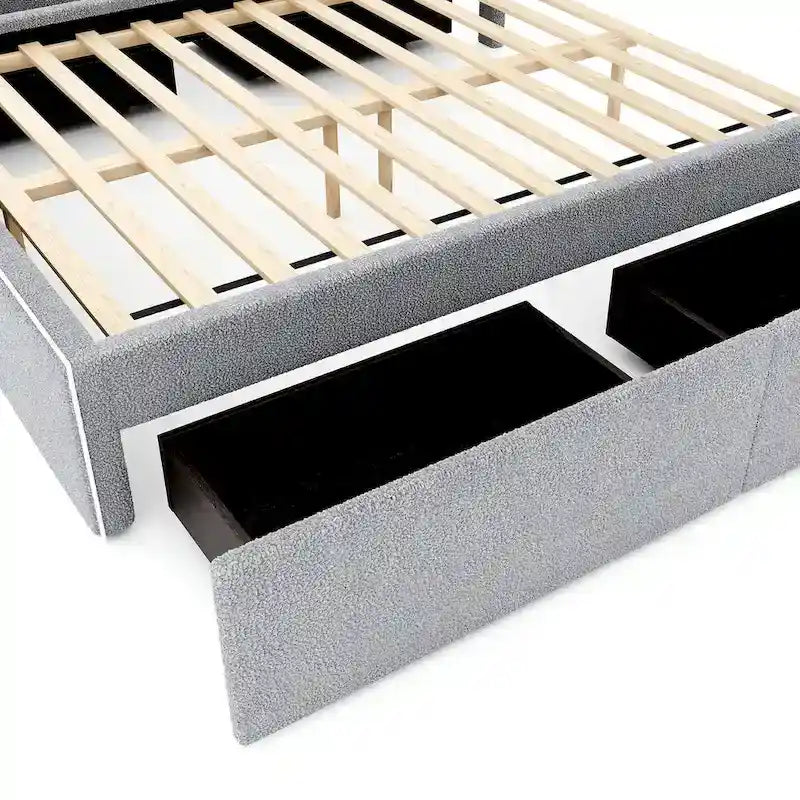 Cama de plataforma tapizada tamaño Full con 4 cajones