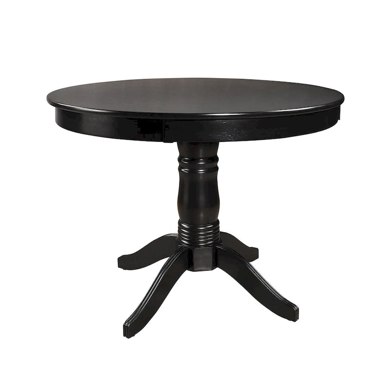 Mesa de comedor redonda clásica negra de caucho con base de pedestal torneada