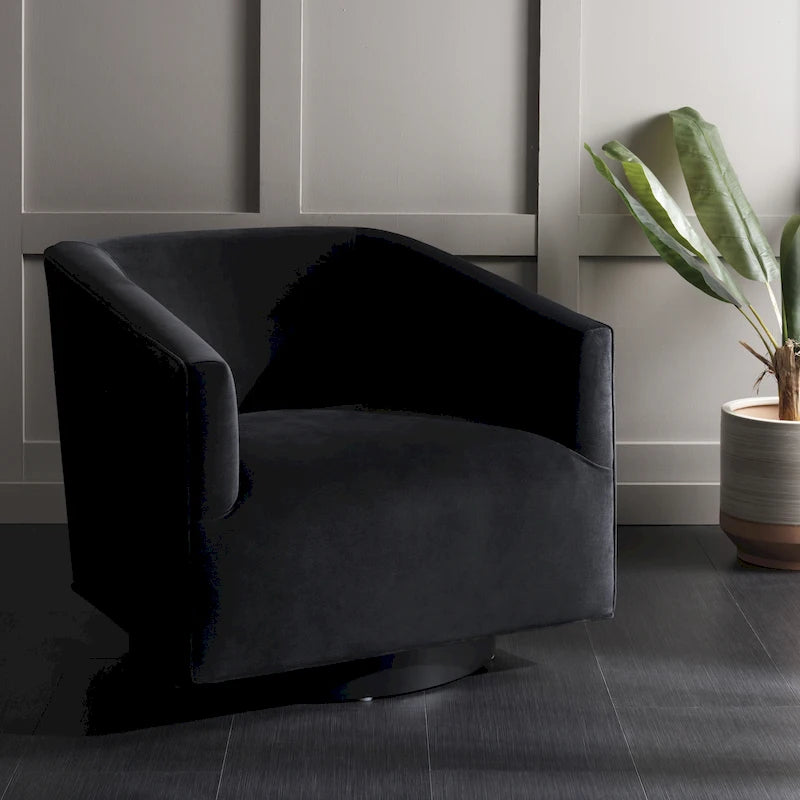 Sillón decorativo giratorio contemporáneo de terciopelo con respaldo y brazos curvos