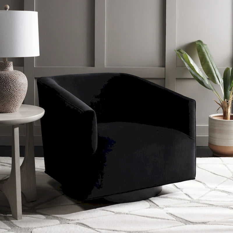 Sillón decorativo giratorio contemporáneo de terciopelo con respaldo y brazos curvos