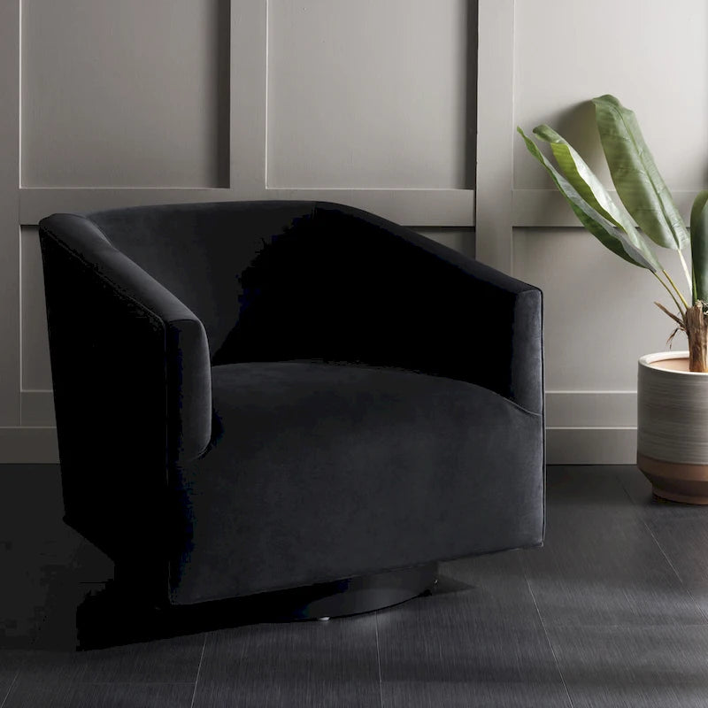Sillón decorativo giratorio contemporáneo de terciopelo con respaldo y brazos curvos