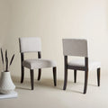 Silla de comedor de madera marrón oscuro con tapizado de lino topo claro