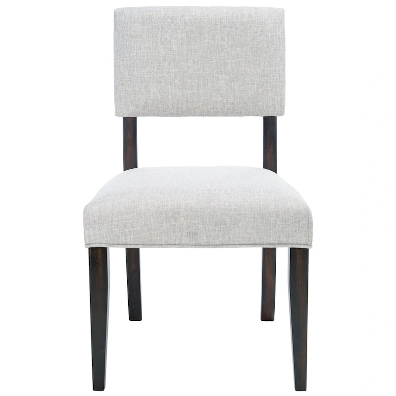 Silla de comedor de madera marrón oscuro con tapizado de lino topo claro