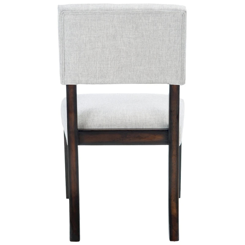 Silla de comedor de madera marrón oscuro con tapizado de lino topo claro