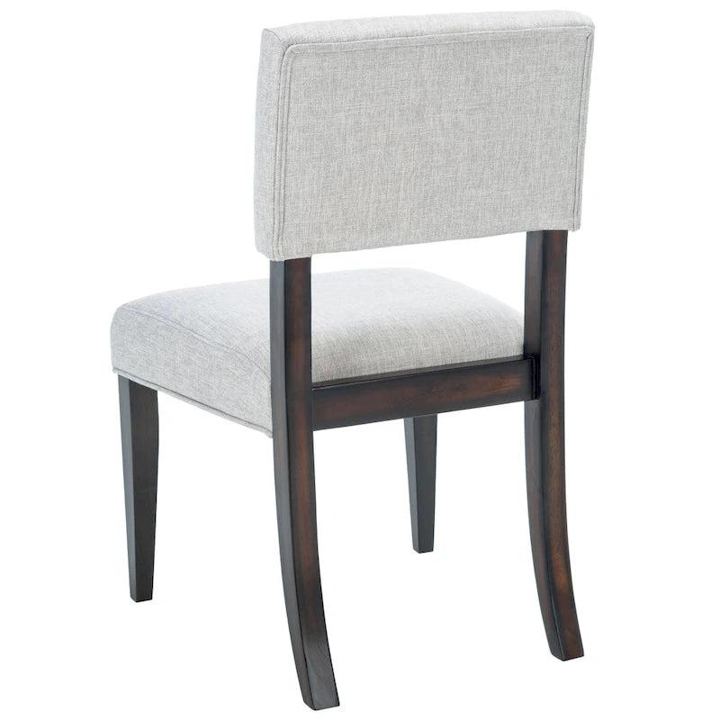 Silla de comedor de madera marrón oscuro con tapizado de lino topo claro