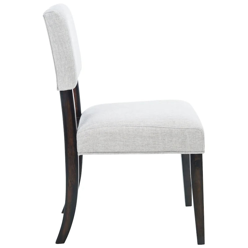 Silla de comedor de madera marrón oscuro con tapizado de lino topo claro