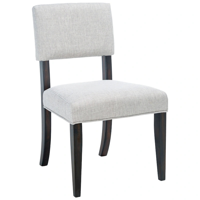 Silla de comedor de madera marrón oscuro con tapizado de lino topo claro