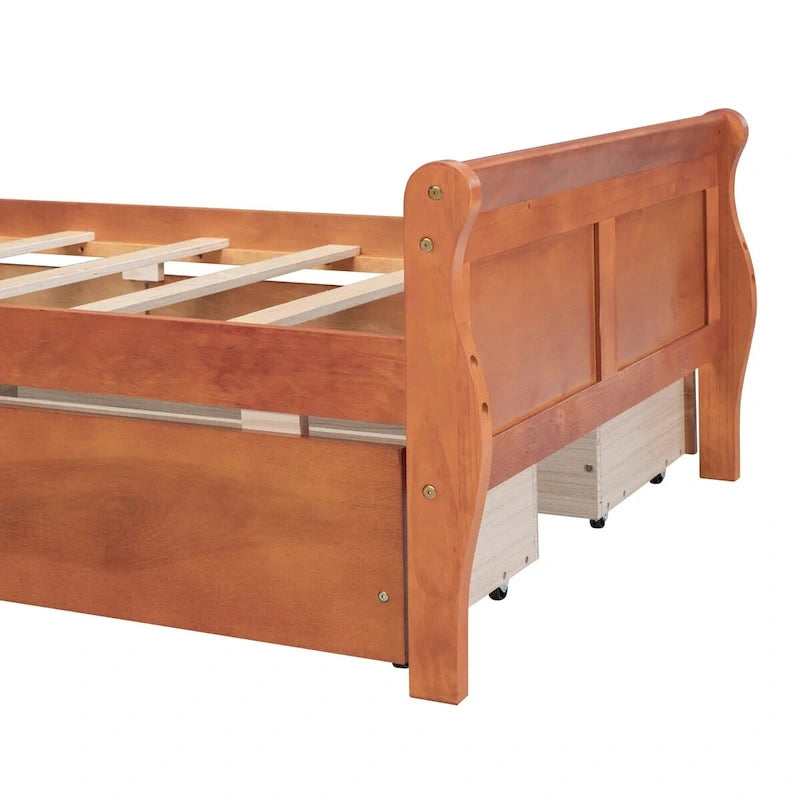 Klassisches Plattformbett aus Holz mit vier Schubladen und Kopfteil mit Paneelen