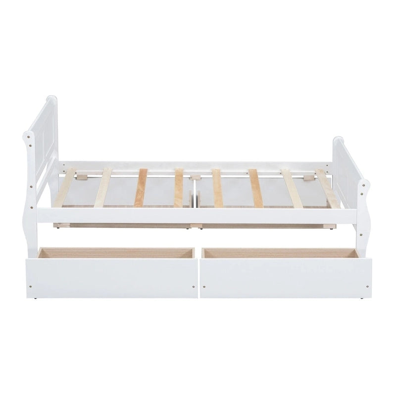 Klassisches Plattformbett aus Holz mit vier Schubladen und Kopfteil mit Paneelen