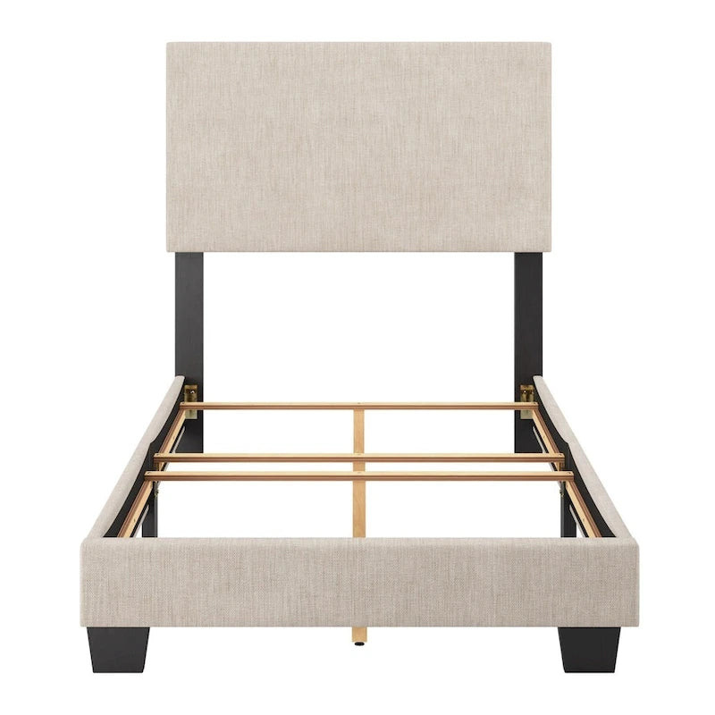 Estructura de cama tapizada de tela moderna con diseño de cabecero rectangular acolchado