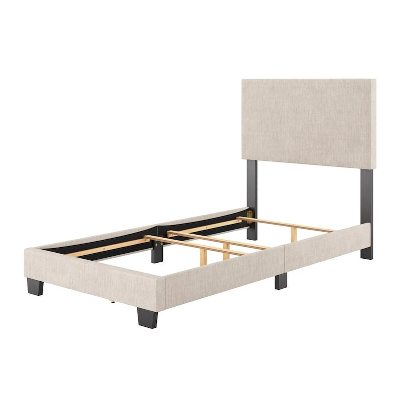 Estructura de cama tapizada de tela moderna con diseño de cabecero rectangular acolchado