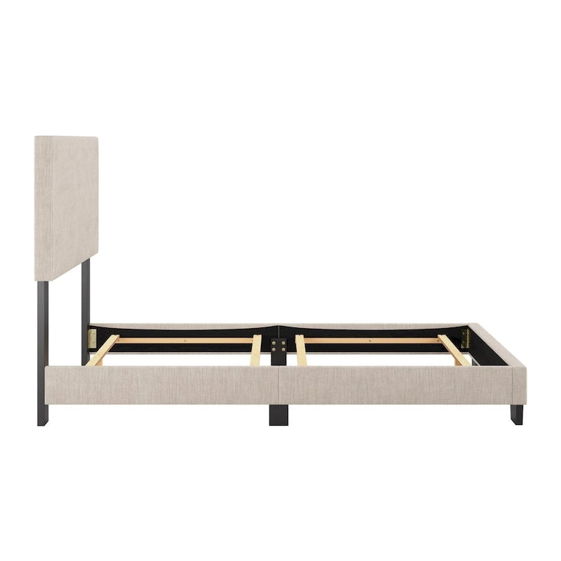 Estructura de cama tapizada de tela moderna con diseño de cabecero rectangular acolchado