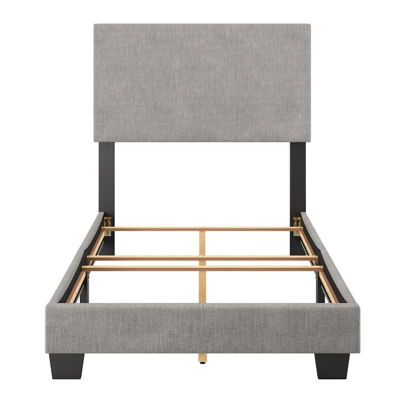 Estructura de cama tapizada de tela moderna con diseño de cabecero rectangular acolchado