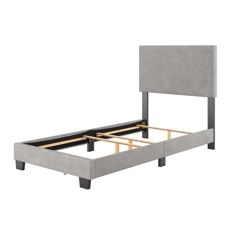 Estructura de cama tapizada de tela moderna con diseño de cabecero rectangular acolchado