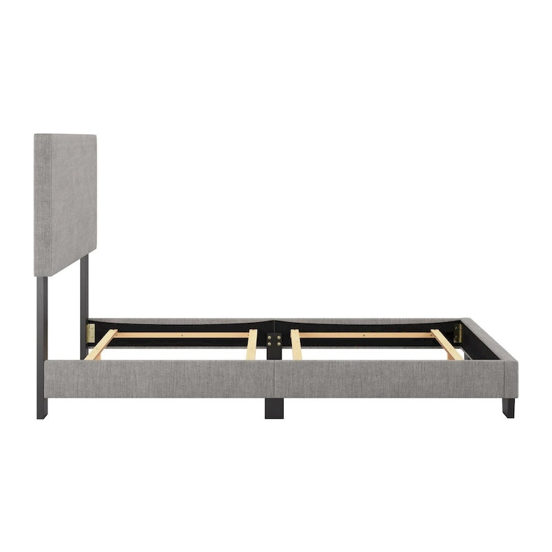 Estructura de cama tapizada de tela moderna con diseño de cabecero rectangular acolchado