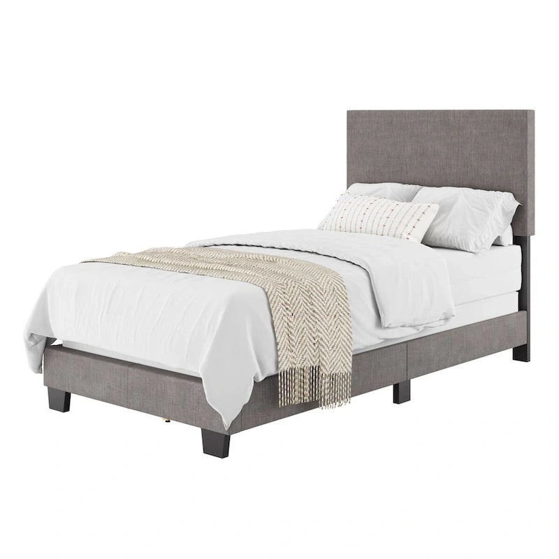 Estructura de cama tapizada de tela moderna con diseño de cabecero rectangular acolchado
