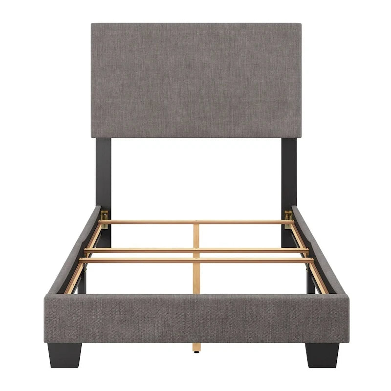 Estructura de cama tapizada de tela moderna con diseño de cabecero rectangular acolchado