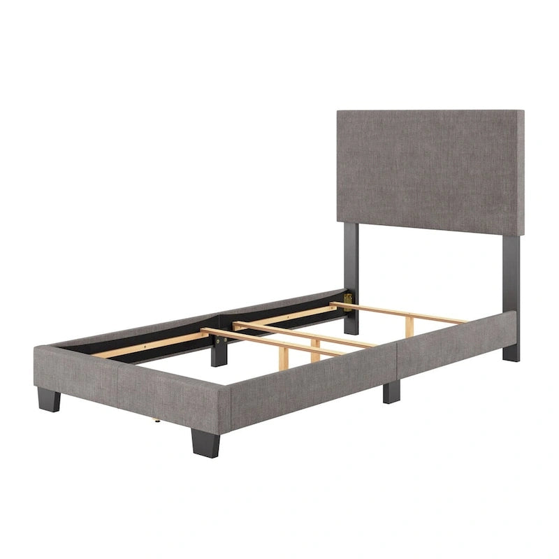 Estructura de cama tapizada de tela moderna con diseño de cabecero rectangular acolchado