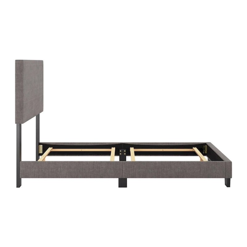 Estructura de cama tapizada de tela moderna con diseño de cabecero rectangular acolchado