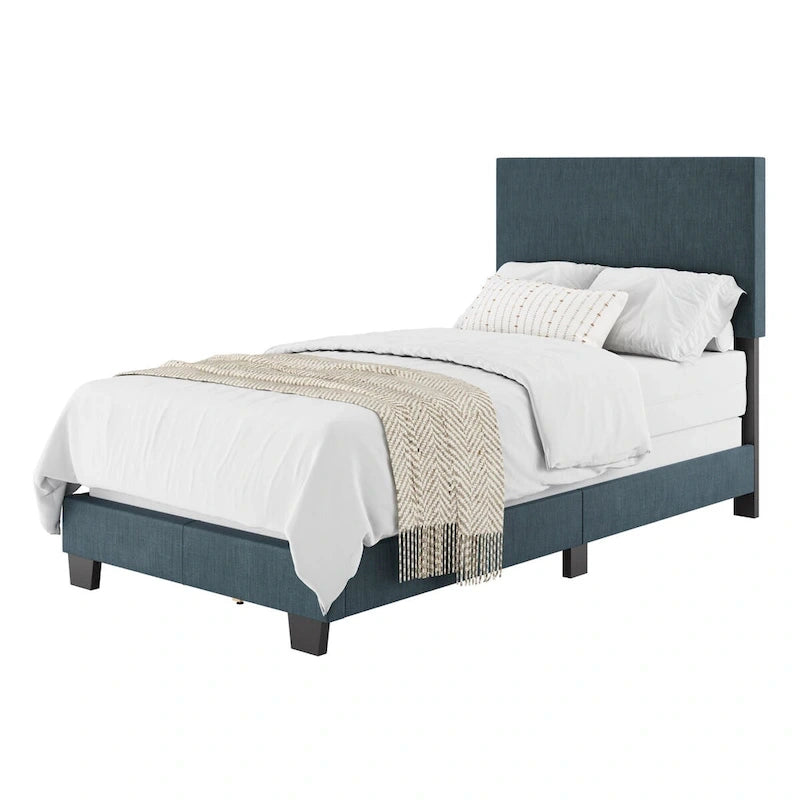 Estructura de cama tapizada de tela moderna con diseño de cabecero rectangular acolchado