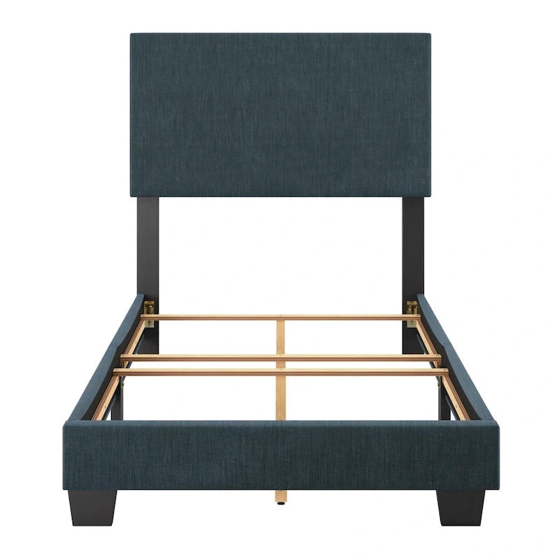 Estructura de cama tapizada de tela moderna con diseño de cabecero rectangular acolchado