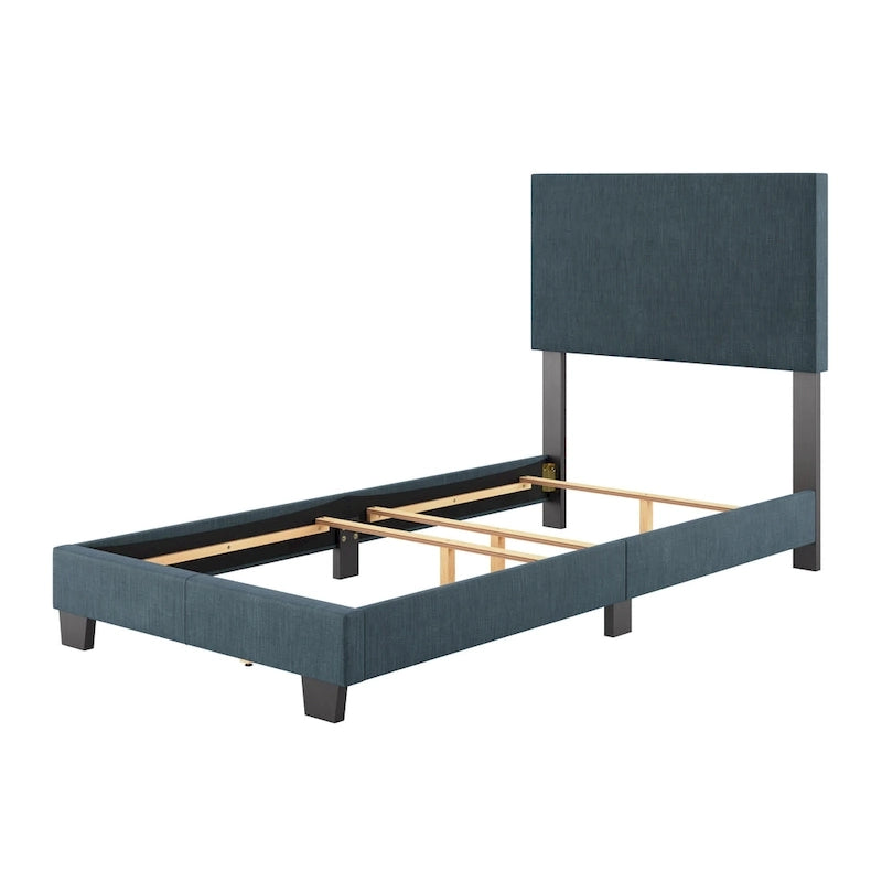Estructura de cama tapizada de tela moderna con diseño de cabecero rectangular acolchado