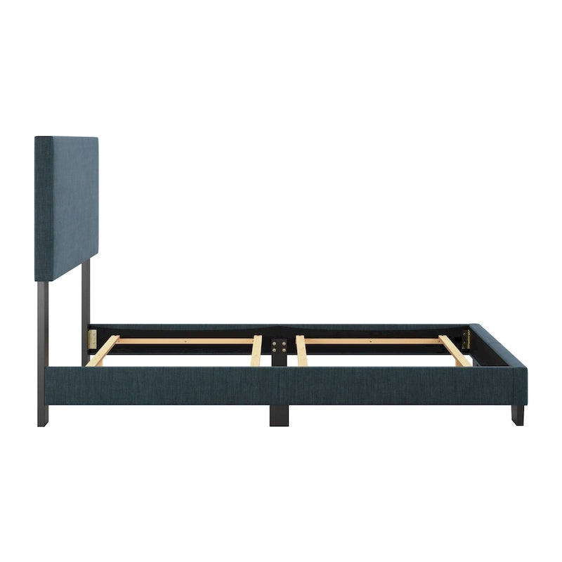 Estructura de cama tapizada de tela moderna con diseño de cabecero rectangular acolchado
