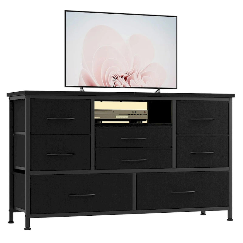 Kommode mit acht Schubladen und TV-Ständer mit LED-Beleuchtung und Steckdosen