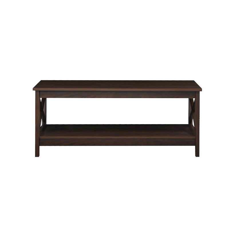 Mesa de centro rectangular estilo granja moderno con estante y detalles cruzados