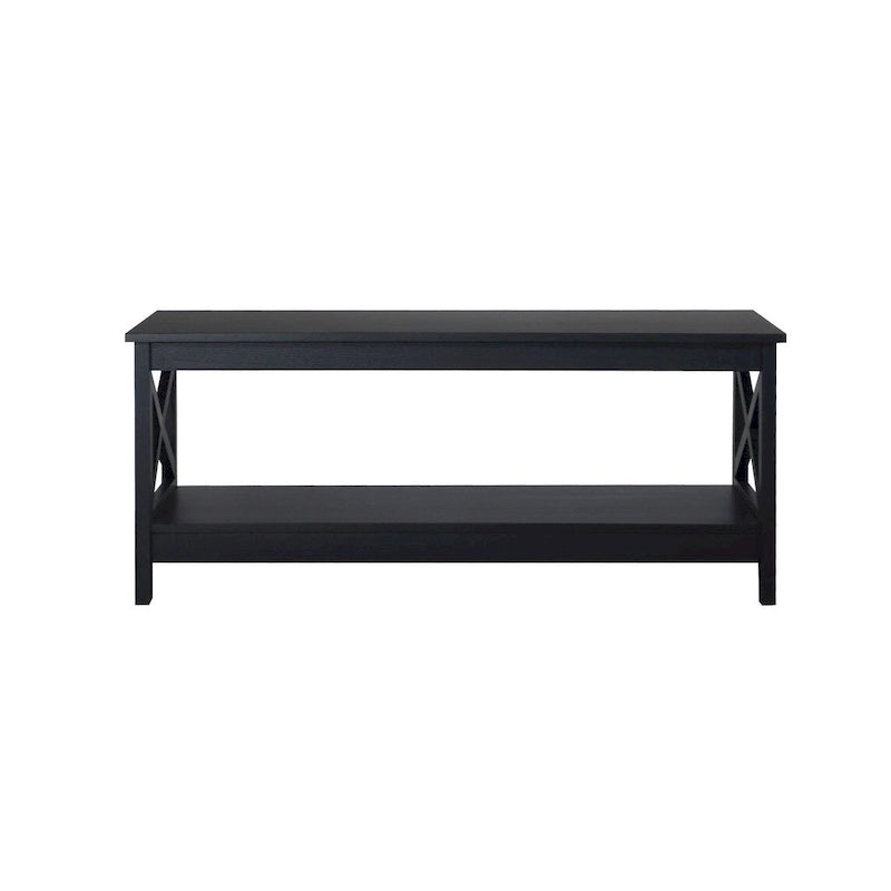 Mesa de centro rectangular estilo granja moderno con estante y detalles cruzados