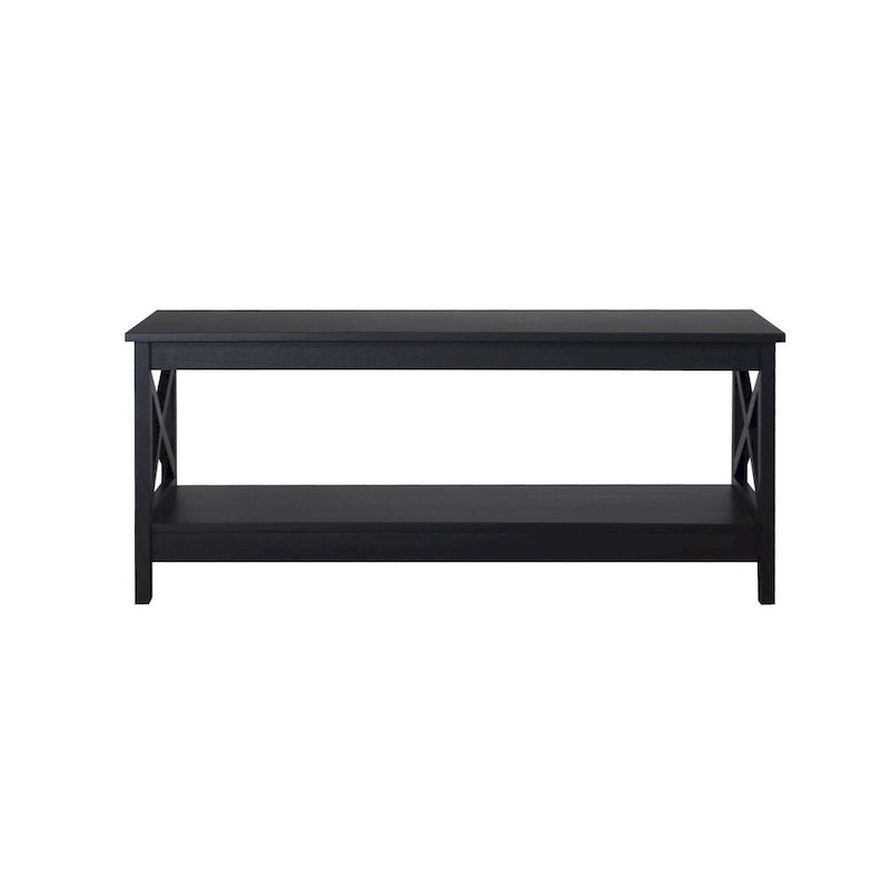 Mesa de centro rectangular estilo granja moderno con estante y detalles cruzados