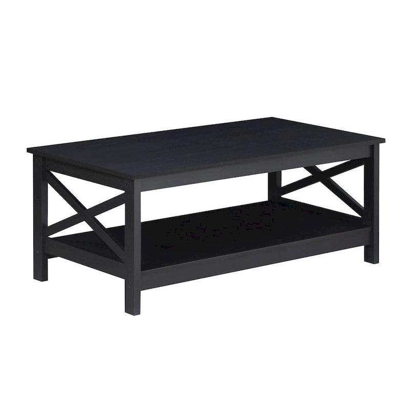 Mesa de centro rectangular estilo granja moderno con estante y detalles cruzados