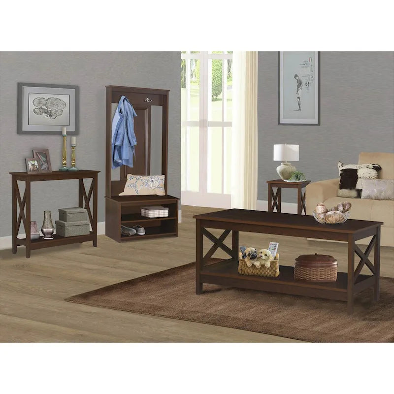 Moderner rechteckiger Couchtisch im Landhausstil mit Ablage und Kreuzakzenten
