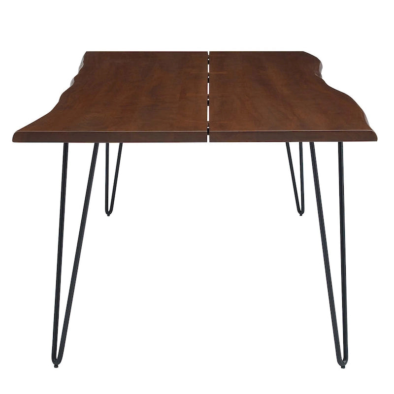 Mesa de comedor rectangular moderna de madera de acacia con borde natural y patas estilo horquilla