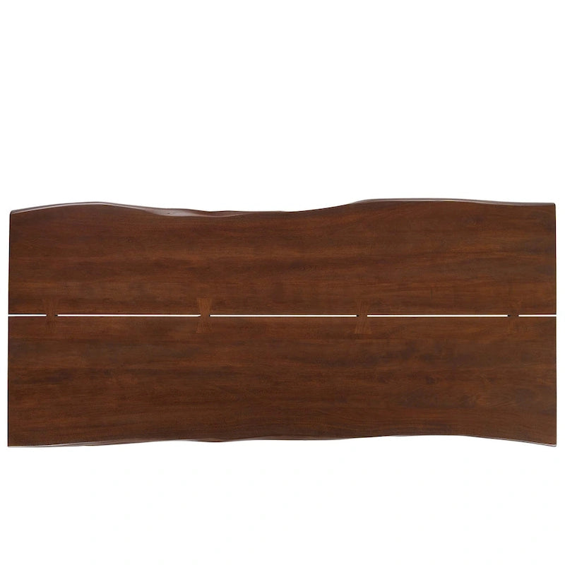 Mesa de comedor rectangular moderna de madera de acacia con borde natural y patas estilo horquilla