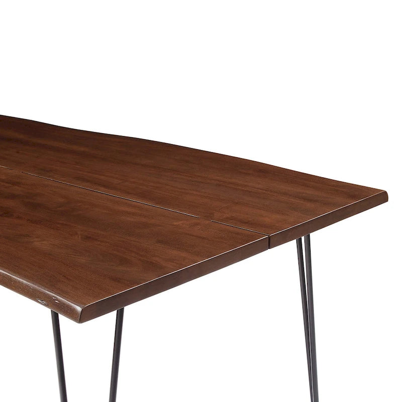 Mesa de comedor rectangular moderna de madera de acacia con borde natural y patas estilo horquilla