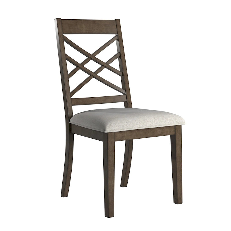 Silla de comedor de madera color espresso con respaldo de celosía y asiento tapizado