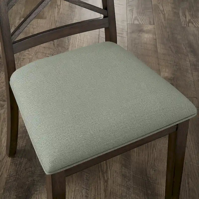 Silla de comedor de madera color espresso con respaldo de celosía y asiento tapizado