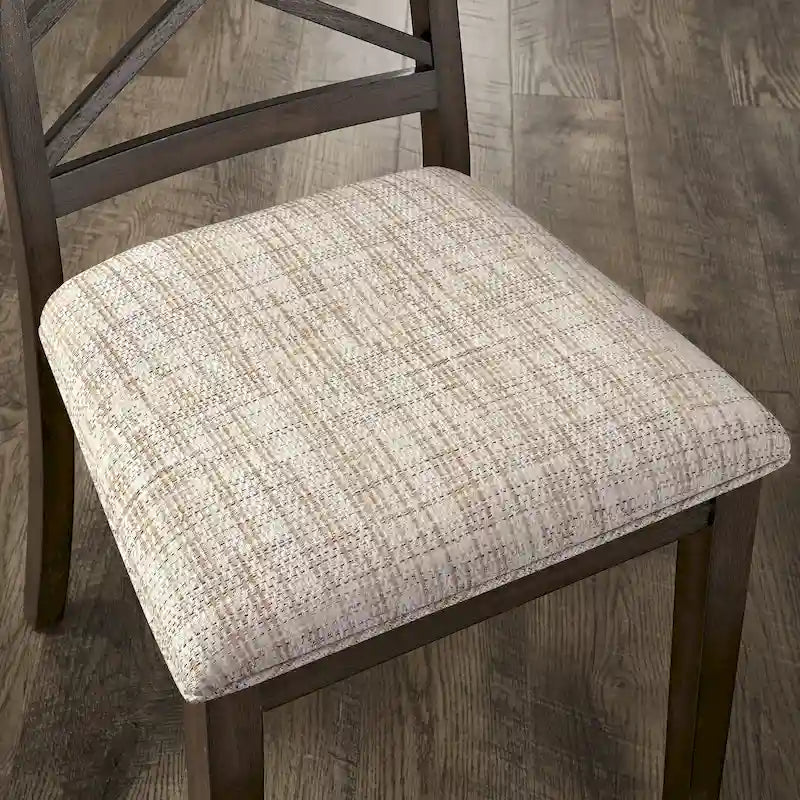 Silla de comedor de madera color espresso con respaldo de celosía y asiento tapizado