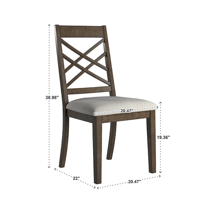 Silla de comedor de madera color espresso con respaldo de celosía y asiento tapizado