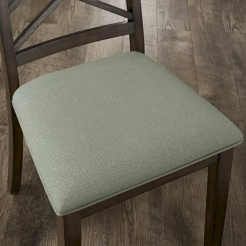 Silla de comedor de madera color espresso con respaldo de celosía y asiento tapizado