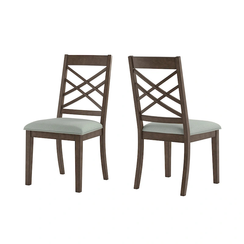 Silla de comedor de madera color espresso con respaldo de celosía y asiento tapizado