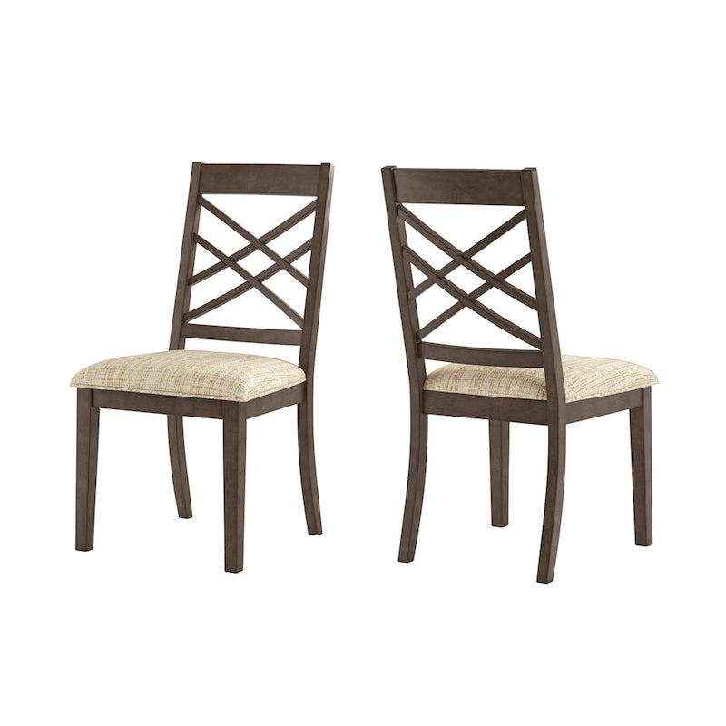 Silla de comedor de madera color espresso con respaldo de celosía y asiento tapizado