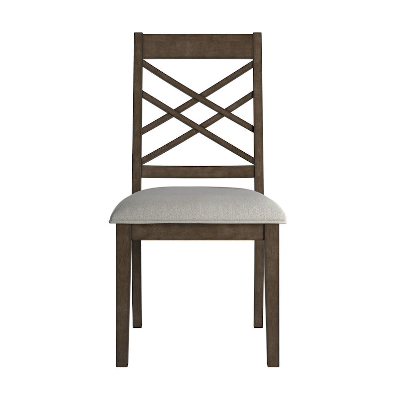 Silla de comedor de madera color espresso con respaldo de celosía y asiento tapizado