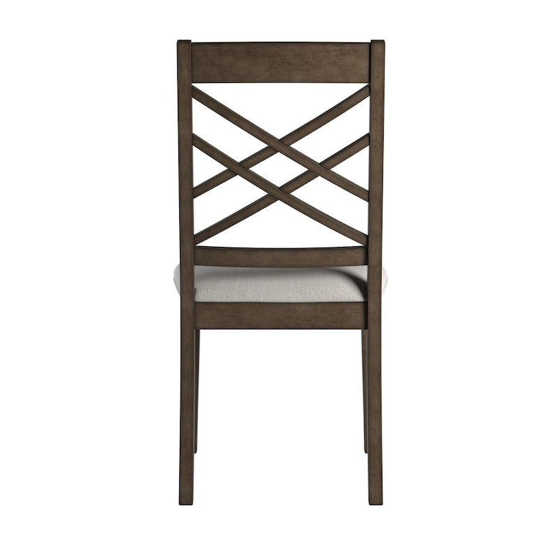Silla de comedor de madera color espresso con respaldo de celosía y asiento tapizado
